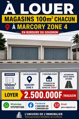 2 Magasins Collé De 100m2 À Louer Marcory Zone 4 Bordure Du Goudron