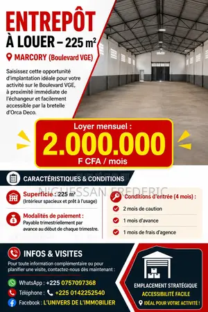 Entrepôt 225 M2 À Louer Marcory Vge