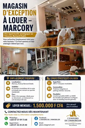 Magasin 200 M2 À Louer Marcory Route Principale Du Quartier Résidentie