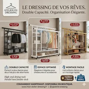 Étagère À Double Barre, Pour Rangement De Vêtements Et Chaussures