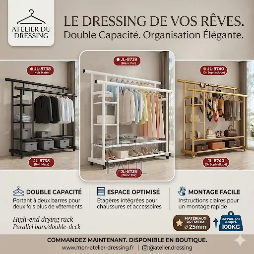 Étagère À Double Barre, Pour Rangement De Vêtements Et Chaussures