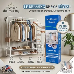 Étagère De Rangement De Vêtements Et Chaussures, Double Barre