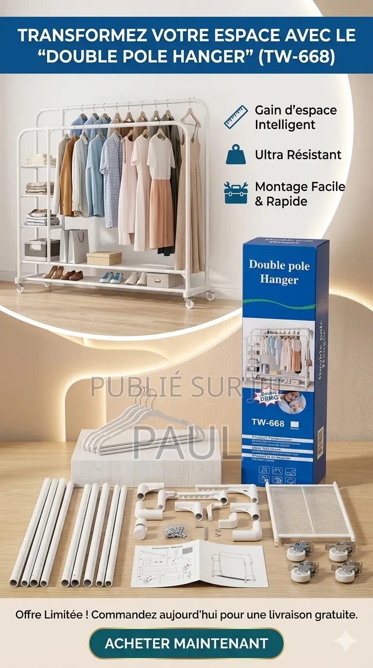 Étagère De Rangement De Vêtements Et Chaussures, Double Barre