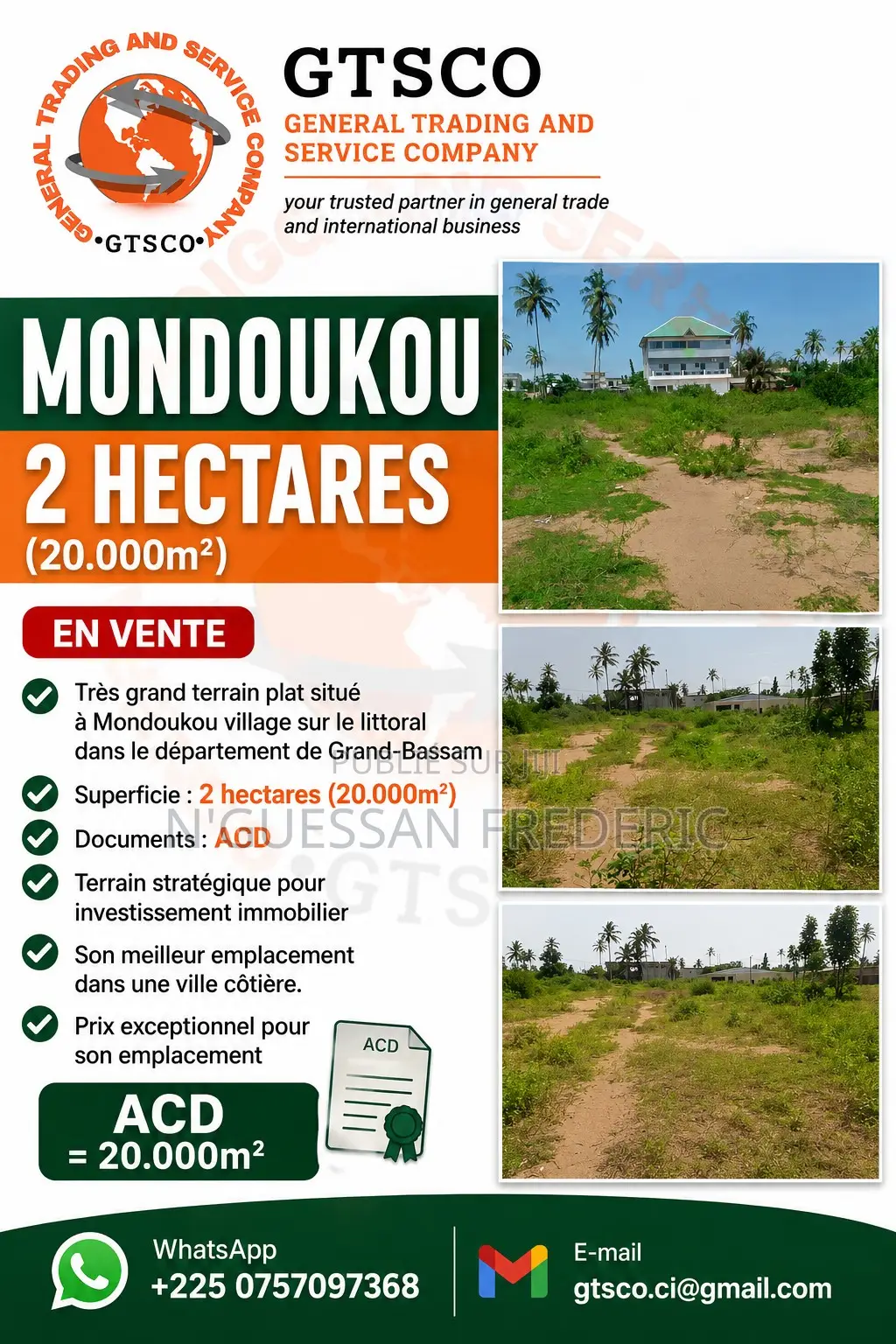 Mondoukou 2 Hectares Avec Acd en Vente