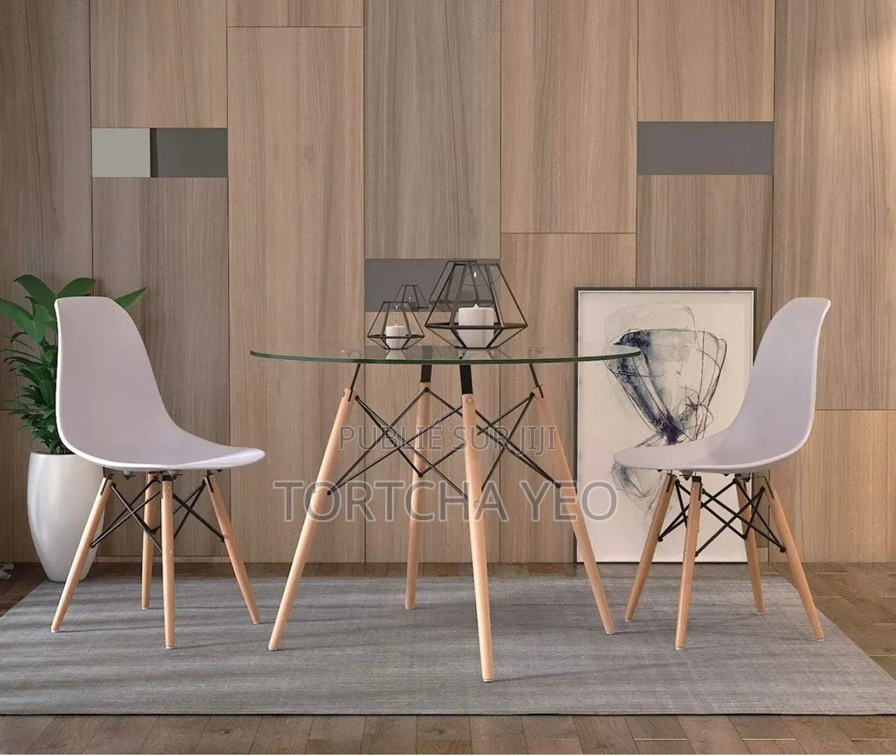 Table Ronde Verre + Chaises Scandinaves Eiffel