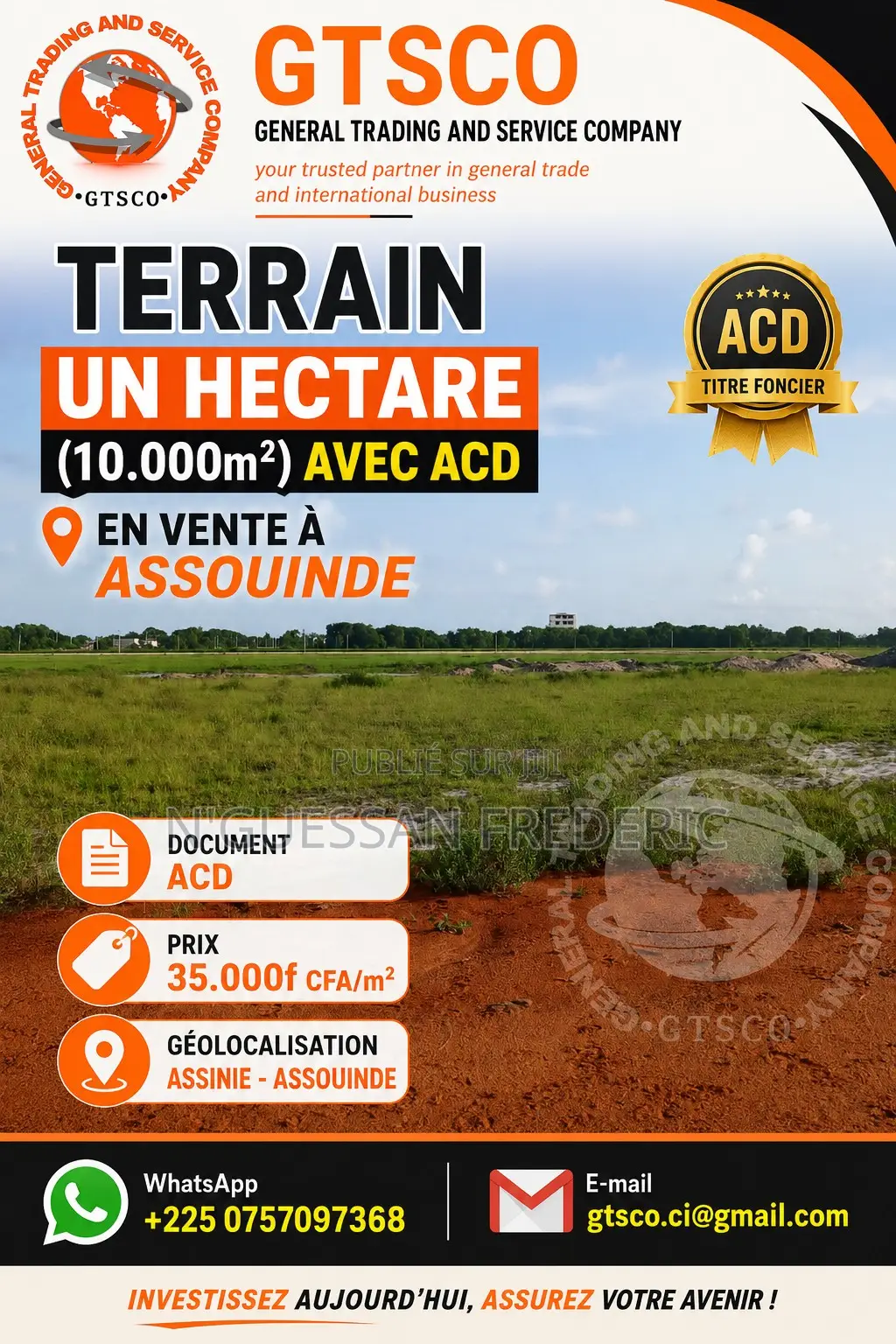 Terrain 1 Hectare Avec ACD en Vente À ASSINIE -ASSOUINDE