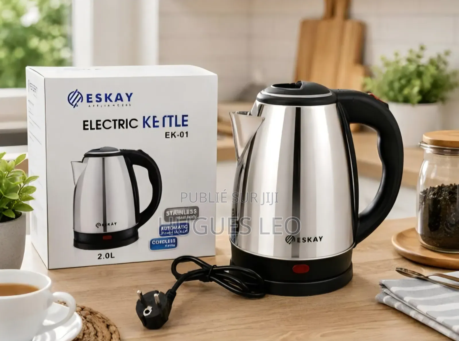 Bouilloire Electrique en Acier Inoxydable - Eskay Gris/Noir 2L