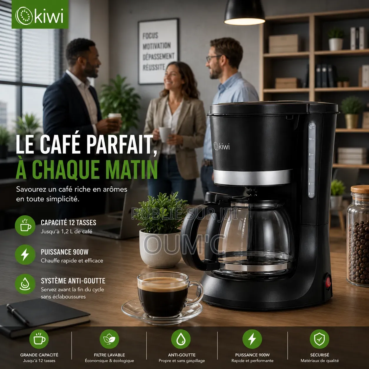 Cafetière Filtre Kiwi KCM-7551 – 12 Tasses – 900W