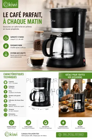 Cafetière Filtre Kiwi KCM-7551 – 12 Tasses – 900W