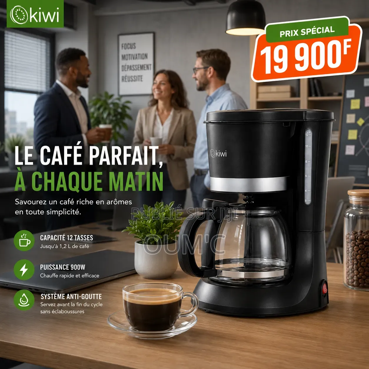 Cafetière Filtre Kiwi KCM-7551 – 12 Tasses – 900W